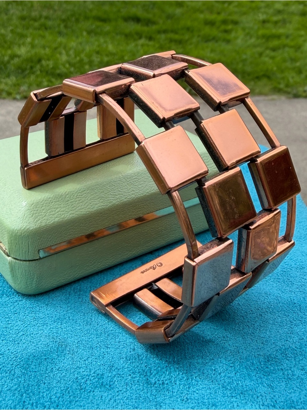 VTG Renoir Checkered Copper Cuff Bracelet